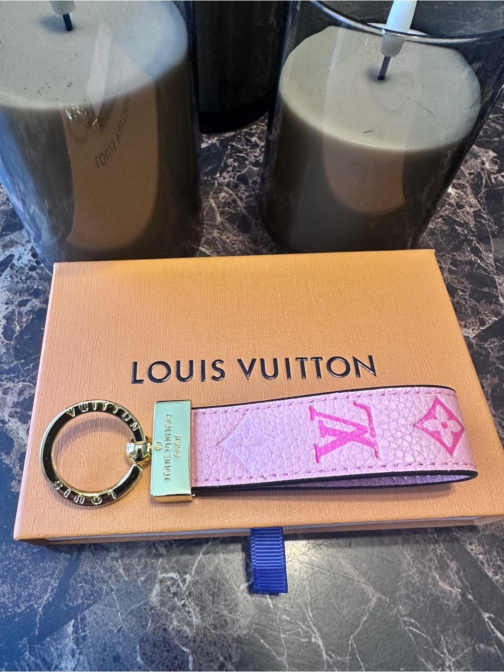 Louis Vuitton Pink Monogram Leather Key Ring with Gold Hardware